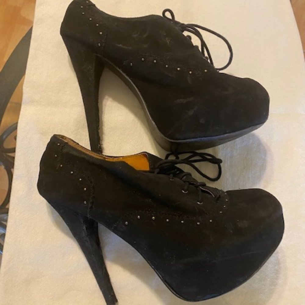Penny Loves Kenny LACE UP BLACK BOTTIE HEELS SIZE 7.5 BLACK